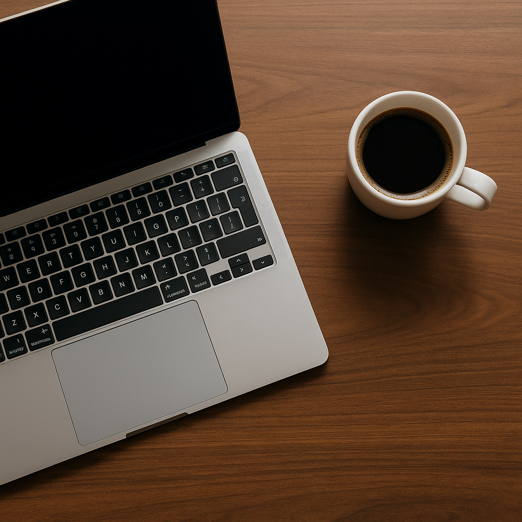 Laptop and coffee on desk